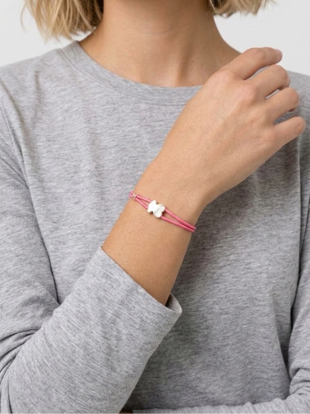 TOUS elastic Pink Cord Bracelet with silver TOUS Accent